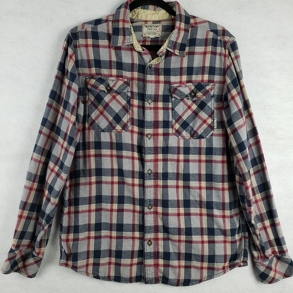 Burton Men's‎ M Button Down Plaid Flannel Shacket Blue Red Classic Fall Duraable